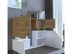 Buffet alto "Ceelias" - 120 x 32 x 100 cm - Blanco/Marrón