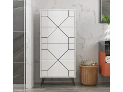 Buffet alto de 4 puertas blancas con decoraciones negras H136 cm - Dune
