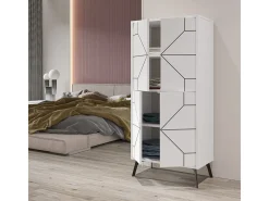 Buffet alto de 4 puertas blancas con decoraciones negras H136 cm - Dune