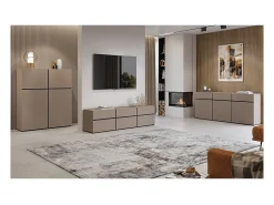Buffet alto de color beige y negro L120xH140xP40 colección HAVANA. Aparador alto de diseño con 4 puertas.