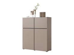Buffet alto de color beige y negro L120xH140xP40 colección HAVANA. Aparador alto de diseño con 4 puertas.