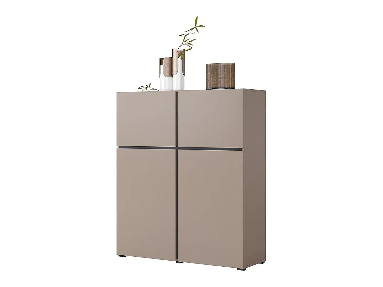 Buffet alto de color beige y negro L120xH140xP40 colección HAVANA. Aparador alto de diseño con 4 puertas.