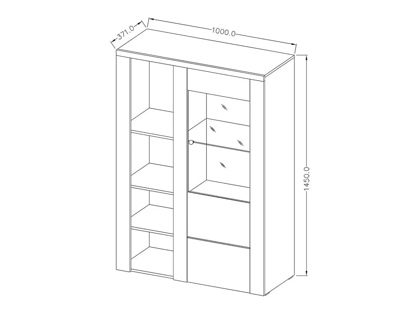 Buffet alto de diseño con 1 puerta para salón de color nogal y negro con efecto de madera. Colección SANTIAGO.