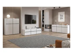 Buffet alto en colores blanco y negro L120xH140xP40 colección HAVANA. Aparador alto de diseño con 4 puertas.