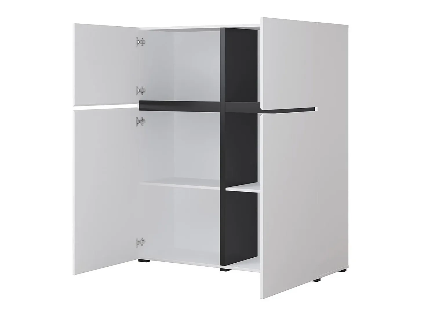 Buffet alto en colores blanco y negro L120xH140xP40 colección HAVANA. Aparador alto de diseño con 4 puertas.
