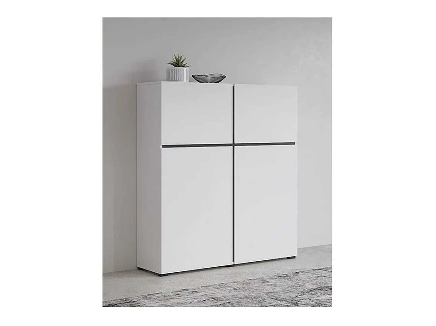 Buffet alto en colores blanco y negro L120xH140xP40 colección HAVANA. Aparador alto de diseño con 4 puertas.