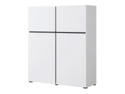 Buffet alto en colores blanco y negro L120xH140xP40 colección HAVANA. Aparador alto de diseño con 4 puertas.