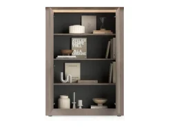 Buffet alto SASHA – 2 puertas con 3 estantes y LED – Bronce y tapa de madera Mercurio