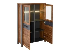 Buffet alto WINDSOR en roble oscuro y gris antracita - 2 puertas grandes - 97 x 138 x 37 cm