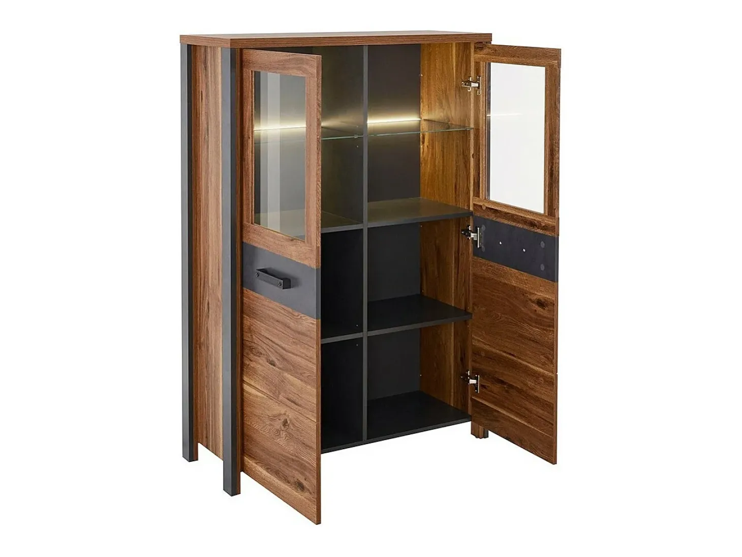 Buffet alto WINDSOR en roble oscuro y gris antracita - 2 puertas grandes - 97 x 138 x 37 cm