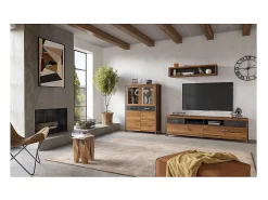 Buffet alto WINDSOR en roble oscuro y gris antracita - 2 puertas grandes - 97 x 138 x 37 cm