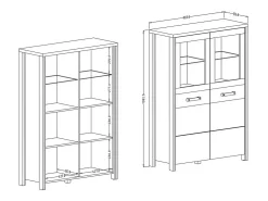 Buffet alto WINDSOR en roble oscuro y gris antracita - 2 puertas grandes - 97 x 138 x 37 cm