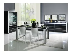 Buffet aparador LINA negro y blanco con LED - 4 puertas