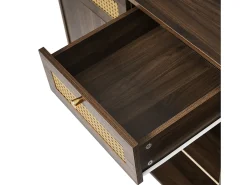 Buffet aspecto nogal 120x40x85cm - con 2 puertas y 3 cajones de ratán - compartimentos abiertos - Nogal