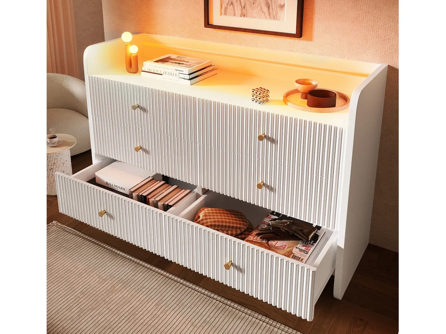 Buffet bajo con LED - con 6 cajones - blanco