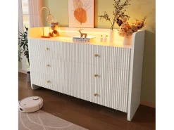 Buffet bajo con LED - con 6 cajones - blanco