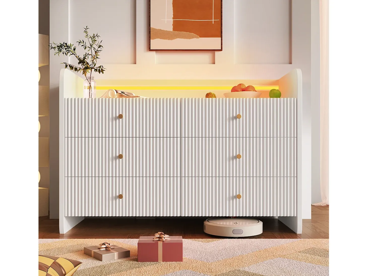 Buffet bajo con LED - con 6 cajones - blanco