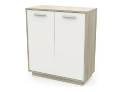 Buffet bajo de 2 puertas, decoración de madera y blanco, L78 cm - Léo