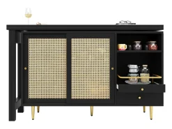 Buffet, barra de cocina giratoria extensible - en MDF - con diversos almacenamientos - Negro