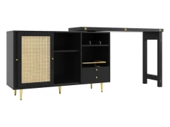 Buffet, barra de cocina giratoria extensible - en MDF - con diversos almacenamientos - Negro