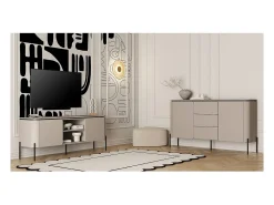 Buffet BELLA 2 puertas 3 cajones – Acabado Congo mate – Patas metálicas negras