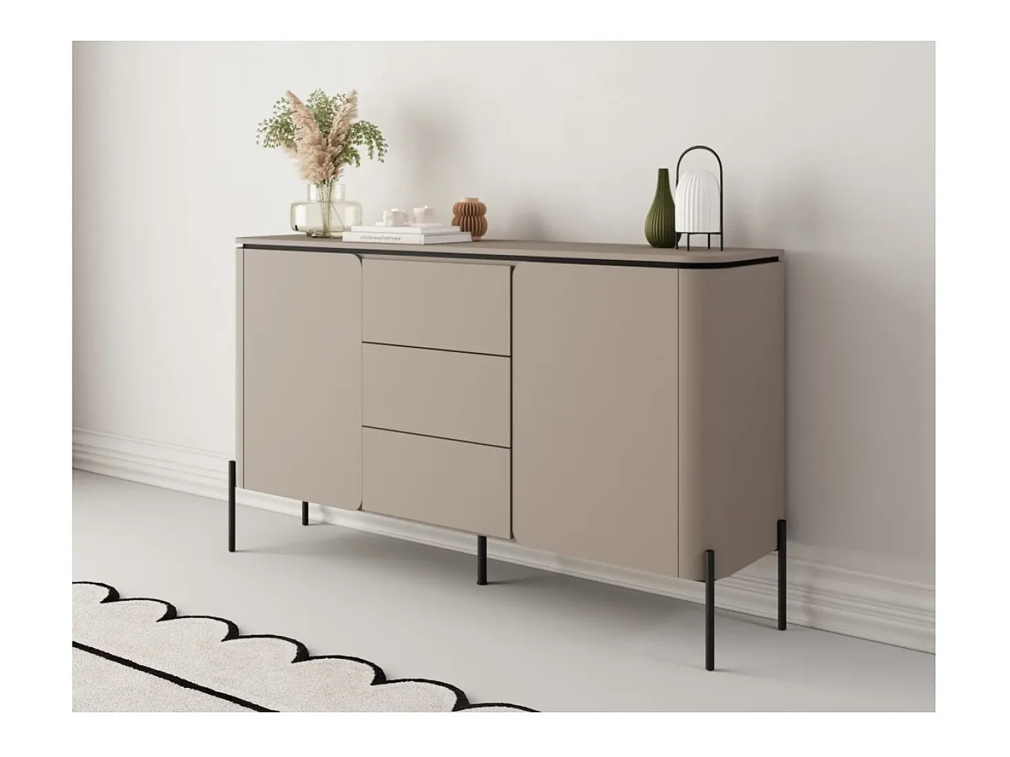 Buffet BELLA 2 puertas 3 cajones – Acabado Congo mate – Patas metálicas negras