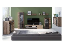 Buffet BRAZZA 1 puerta 3 cajones – Almacenamiento compacto nogal satinado – Nichos visibles – 119 cm