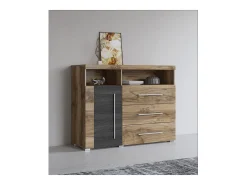 Buffet BRAZZA 1 puerta 3 cajones – Almacenamiento compacto nogal satinado – Nichos visibles – 119 cm