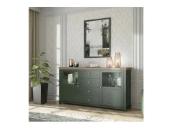 Buffet 180cm colección ASSIA. Color verde y roble. 2 puertas y 4 cajones.