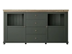 Buffet 180cm colección ASSIA. Color verde y roble. 2 puertas y 4 cajones.