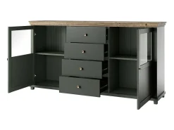 Buffet 180cm colección ASSIA. Color verde y roble. 2 puertas y 4 cajones.