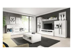Buffet 180cm colección BREDA con dos puertas parcialmente acristaladas y tres cajones. Color blanco.