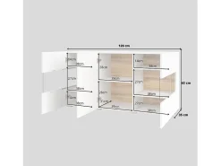Buffet 120cm colección EVA 3 puertas. Color blanco y roble.