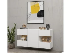 Buffet 120cm colección EVA 3 puertas. Color blanco y roble.