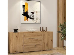 Buffet 140cm colección EVA 2 puertas y 3 cajones. Color roble y negro.