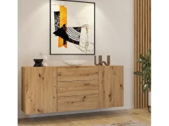 Buffet 140cm colección EVA 2 puertas y 3 cajones. Color roble y negro.