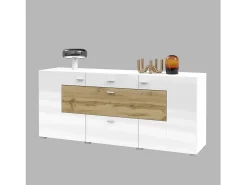 Buffet 165cm colección KOBEE de 3 puertas y 2 cajones. Color blanco y roble.