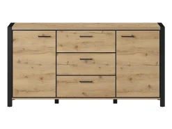 Buffet 180cm colección TIVORA 2 puertas, 3 cajones. Color roble y negro