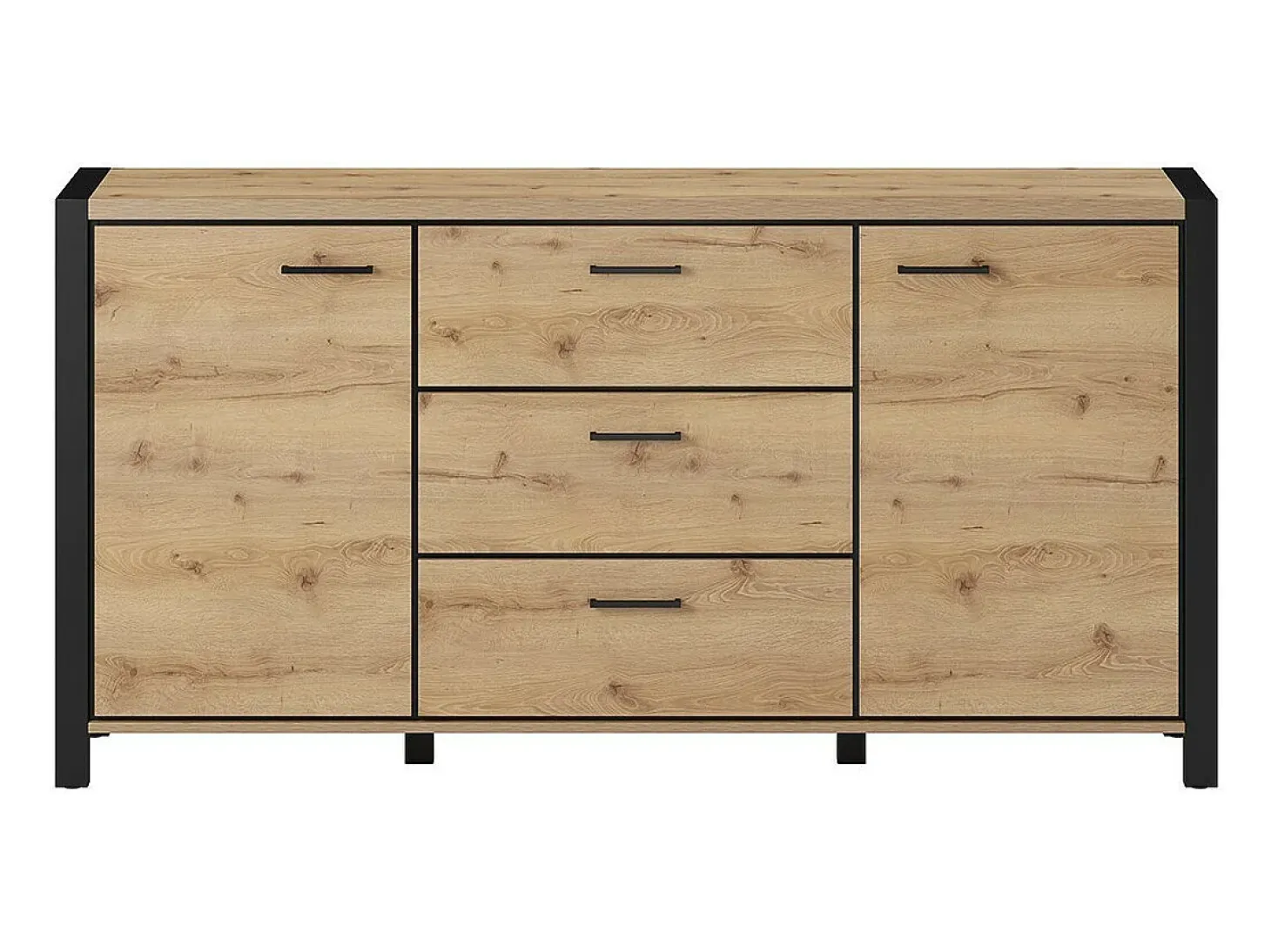 Buffet 180cm colección TIVORA 2 puertas, 3 cajones. Color roble y negro