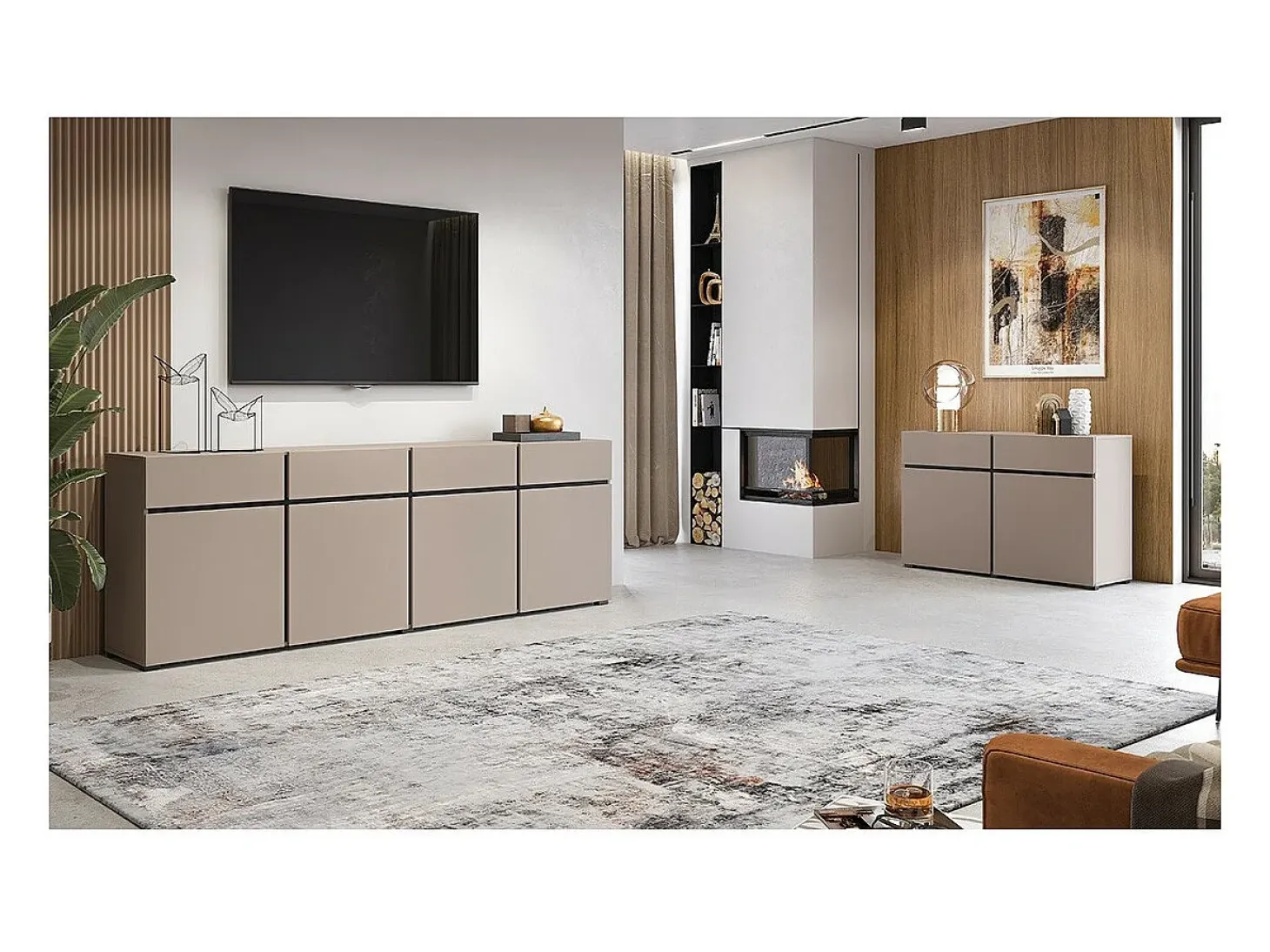 Buffet 120cm color beige y negro colección HAVANA. Aparador de diseño con 2 puertas y 2 cajones.