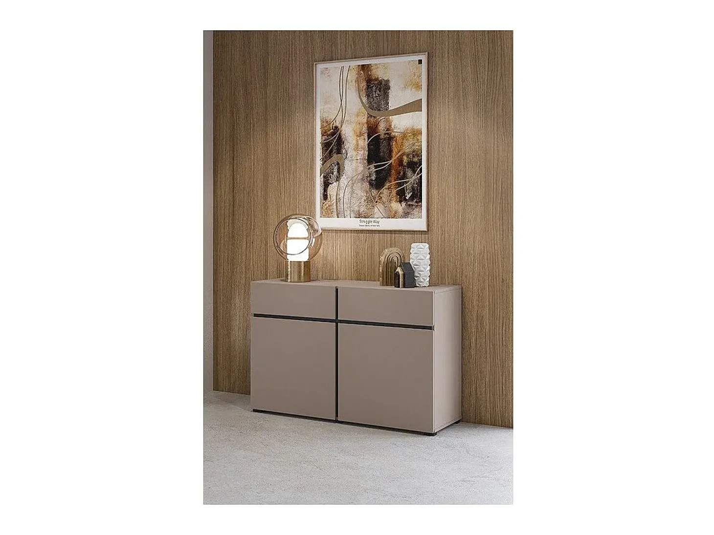 Buffet 120cm color beige y negro colección HAVANA. Aparador de diseño con 2 puertas y 2 cajones.