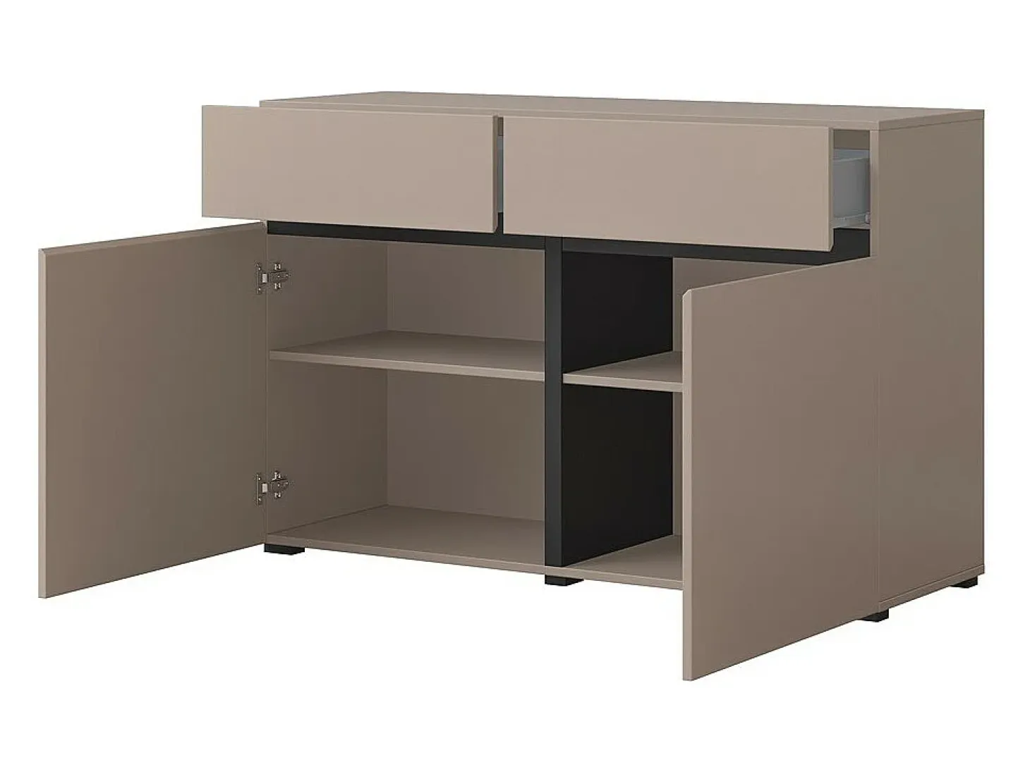Buffet 120cm color beige y negro colección HAVANA. Aparador de diseño con 2 puertas y 2 cajones.