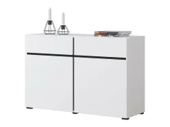 Buffet 120cm coloris blanc et noir collection HAVANA. Aparador de diseño con 2 puertas y 2 cajones.