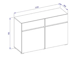 Buffet 120cm coloris blanc et noir collection HAVANA. Aparador de diseño con 2 puertas y 2 cajones.