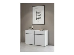 Buffet 120cm coloris blanc et noir collection HAVANA. Aparador de diseño con 2 puertas y 2 cajones.