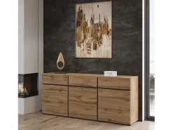 Buffet color roble y negro 180cm colección HAVANA. Aparador de diseño con 3 puertas y 3 cajones.