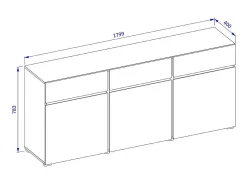 Buffet color roble y negro 180cm colección HAVANA. Aparador de diseño con 3 puertas y 3 cajones.