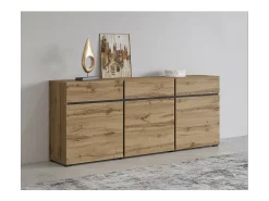 Buffet color roble y negro 180cm colección HAVANA. Aparador de diseño con 3 puertas y 3 cajones.