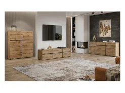 Buffet color roble y negro 180cm colección HAVANA. Aparador de diseño con 3 puertas y 3 cajones.