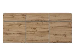 Buffet color roble y negro 180cm colección HAVANA. Aparador de diseño con 3 puertas y 3 cajones.